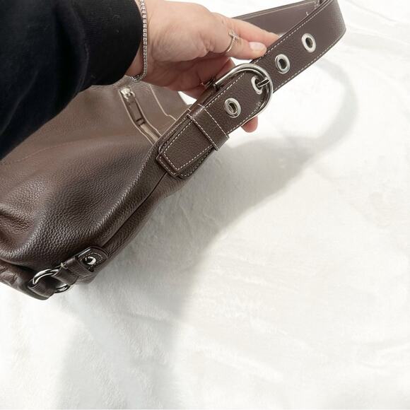 Coach hobo brown leather pebbled shoulder crossbody purse bucket bag - Picture 3 of 5